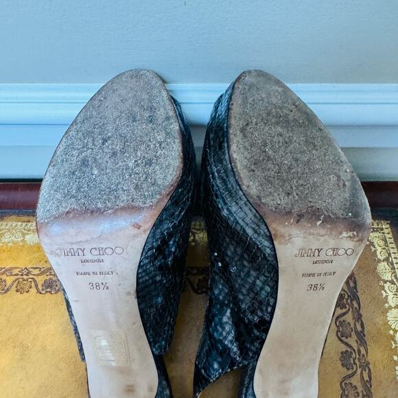Jimmy Choo Clue Snakeskin Python Leather Slingback Platform Heels Nude Sz 38 1/2 - Picture 5 of 9